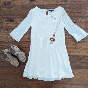 Sanctuary White Ribbed Sundress with Bell Sleeves